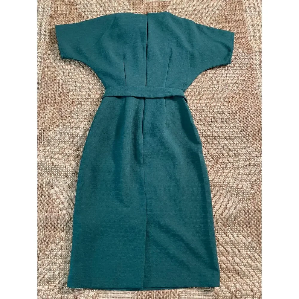 ASOS Warehouse. Green EU sz 8 shortsleeve belted midi dress mod minimalist - Picture 4 of 8